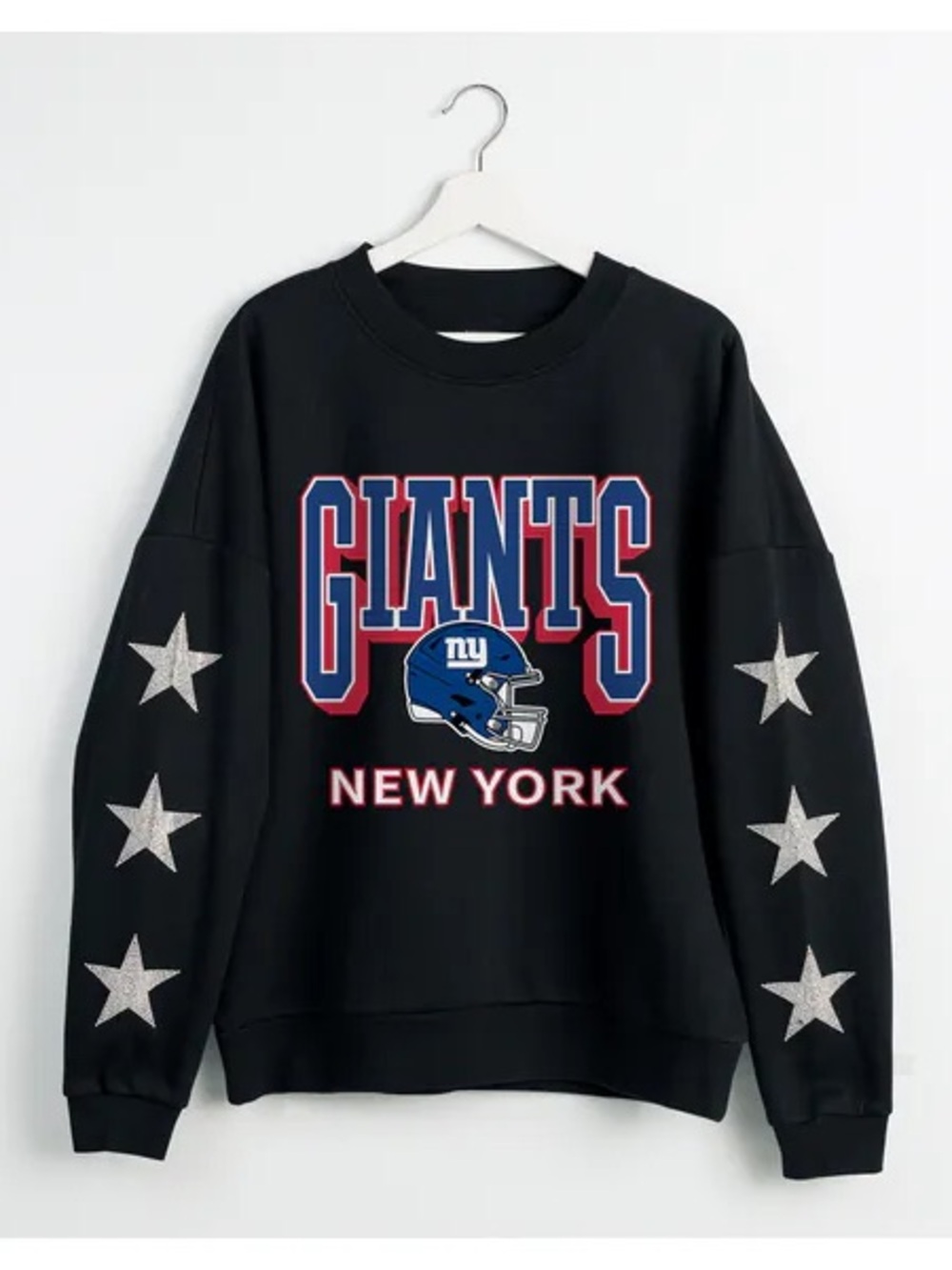 New York Giants Black Crewneck Sweatshirt with Star Sleeve Accents